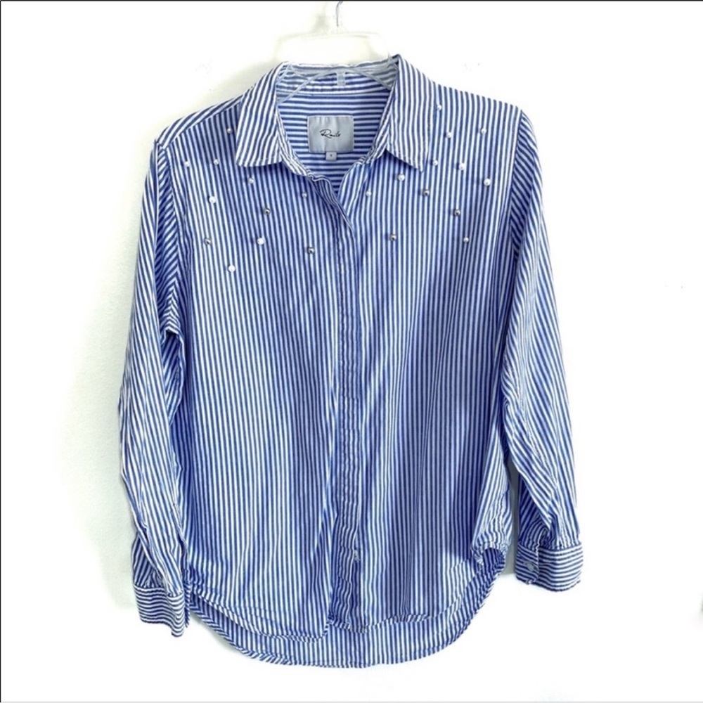 Rails Banker Stripe Button Up Shirt With Pearls - image 1